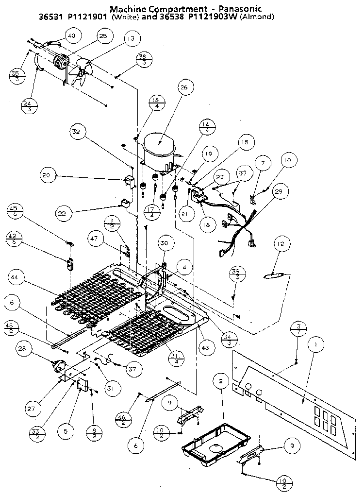 Machine Compartment - Panasonic Diagram and Parts List for 36531-P1121902W  Amana Refrigerator