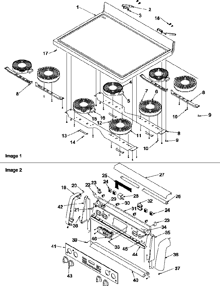 Main Top And Backguard Diagram and Parts List for ZRTC8500E-P1143617NE  Amana Range