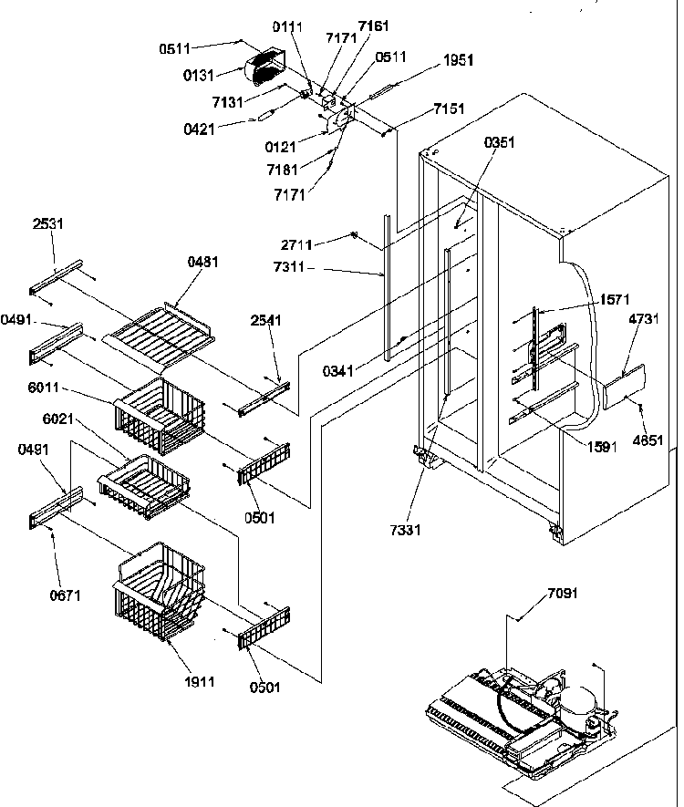 Freezer Shelves And Light Diagram and Parts List for SBDX520TW-P1313202WW  Amana Refrigerator