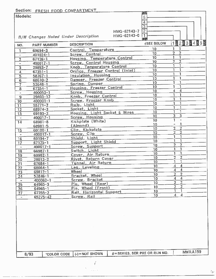 Fresh Food Compartment Page 2 Diagram and Parts List for 62143-0A  Admiral Refrigerator