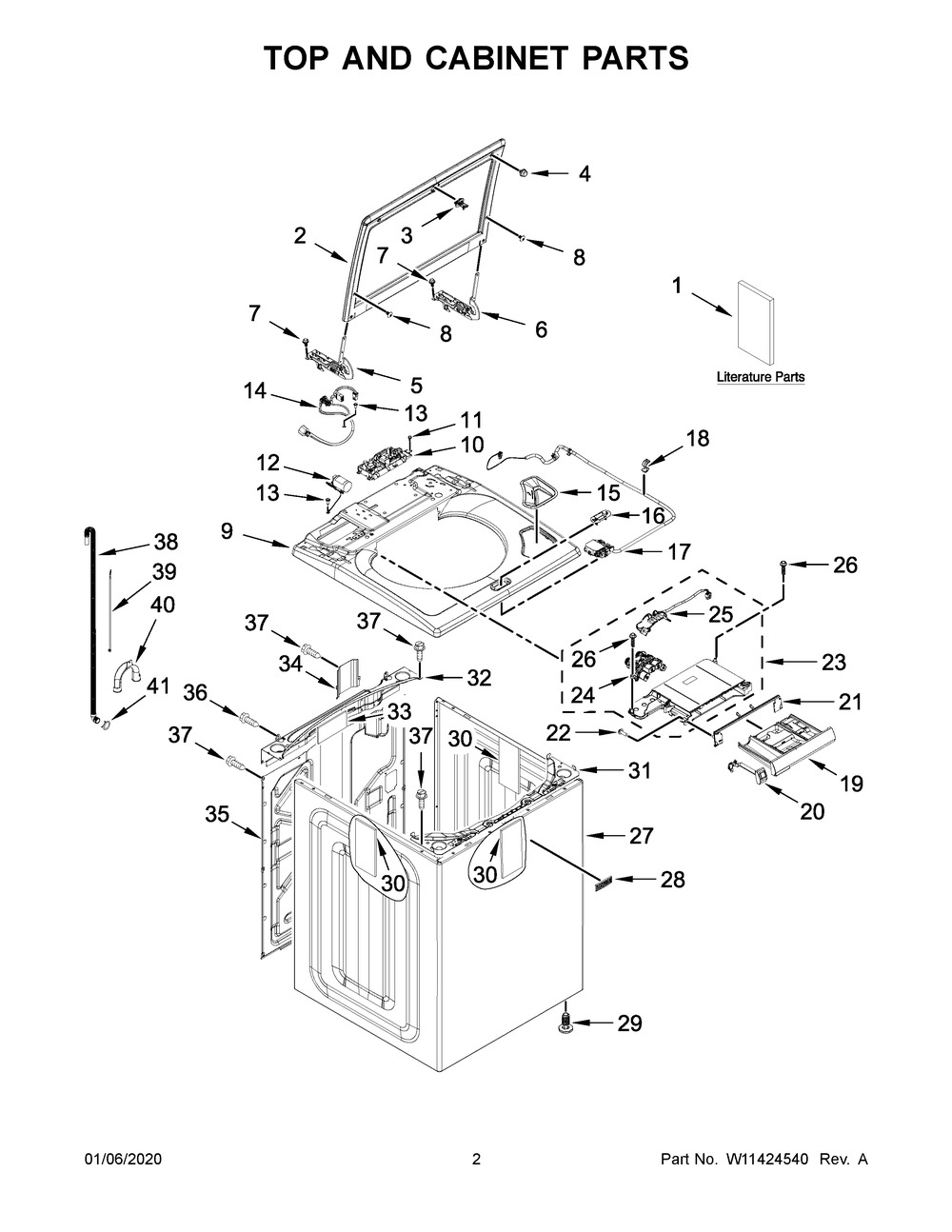 Top And Cabinet Parts Diagram and Parts List for MVW7232HC0  Maytag Washer
