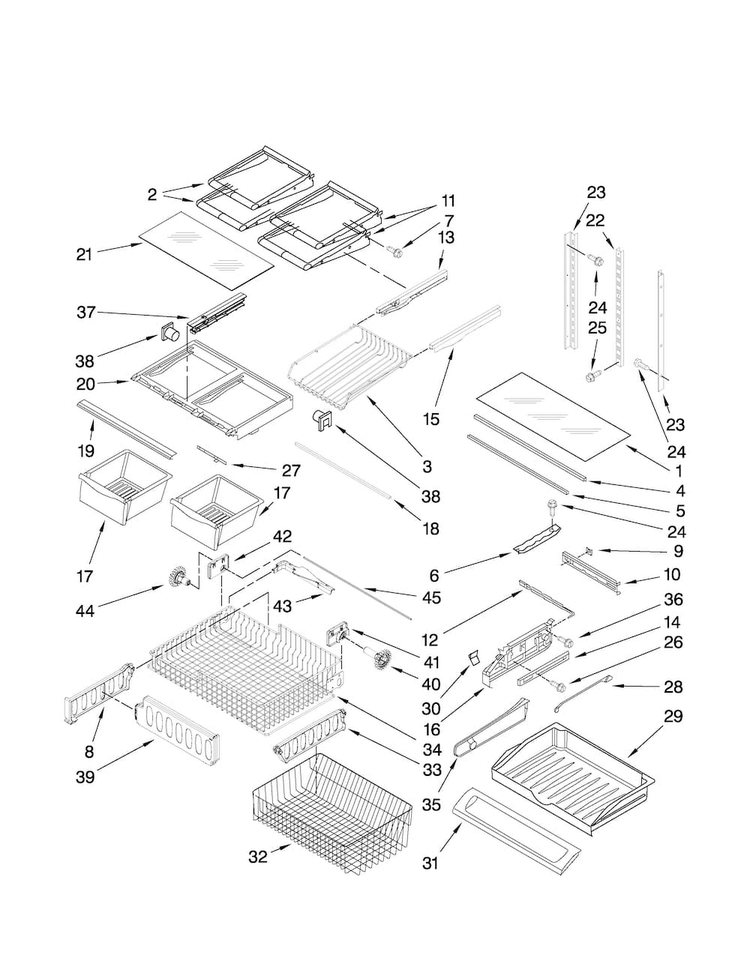 Shelf Parts Diagram and Parts List for MFD2562VEW1  Maytag Refrigerator