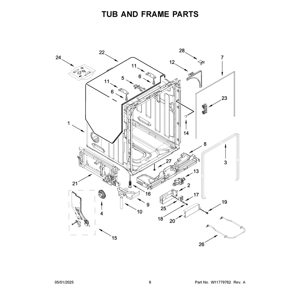 Tub And Frame Parts Diagram and Parts List for MDB4949SKZ4  Maytag Dishwasher