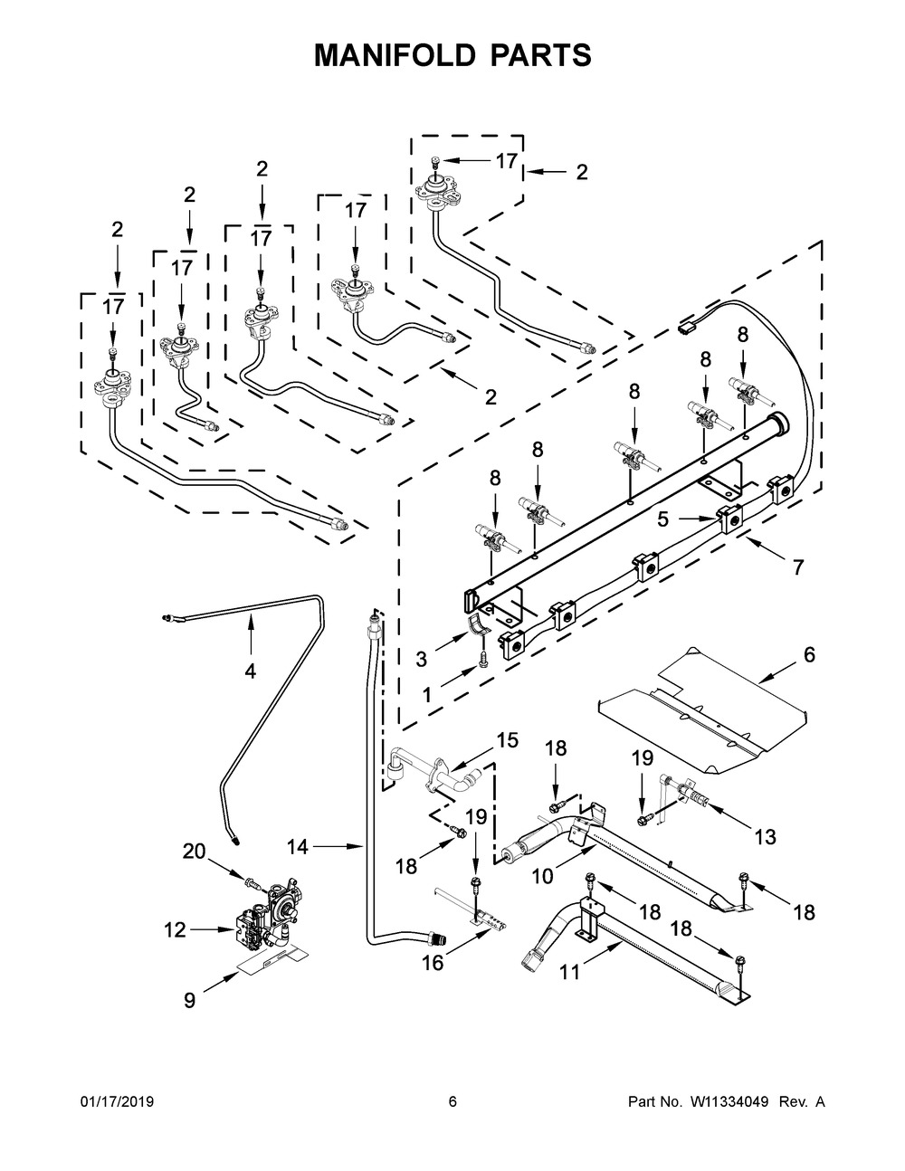 Manifold Parts Diagram and Parts List for MGR8800HK0  Maytag Range