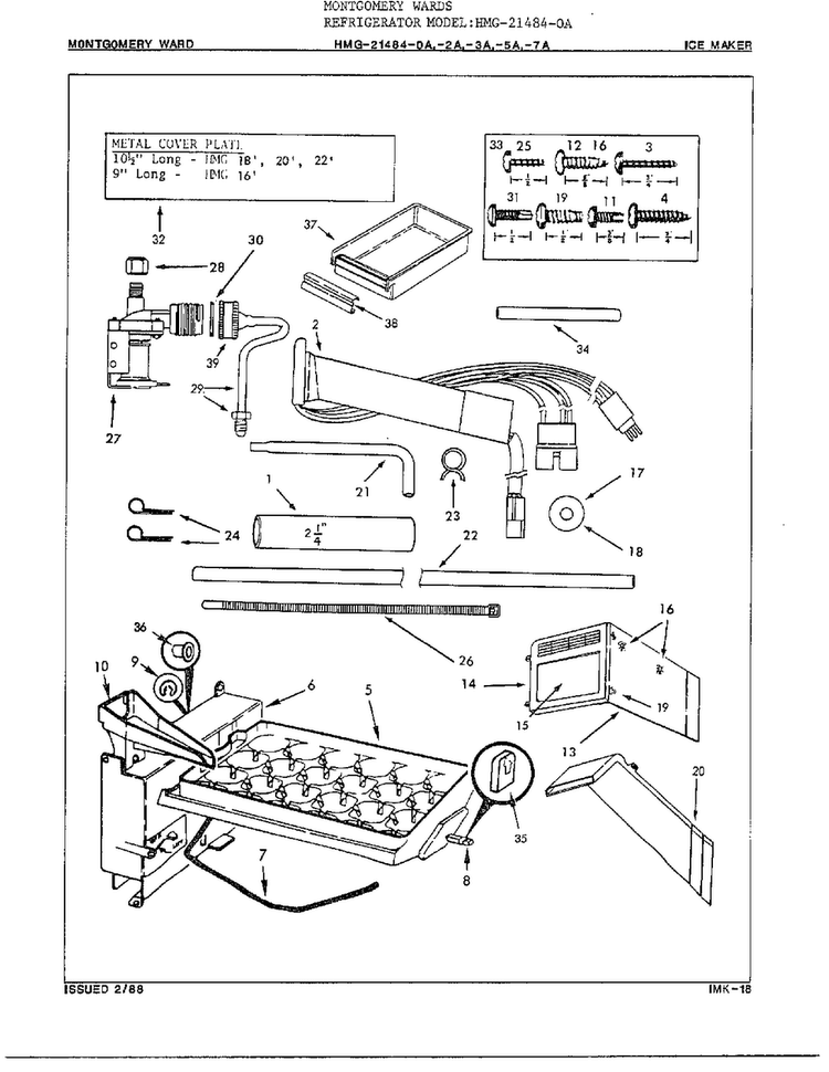 Ice Maker Assembly Diagram and Parts List for 21484-OA  Admiral Refrigerator