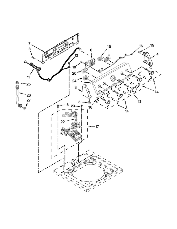 Console And Water Inlet Parts Diagram and Parts List for 7MMVWC355DW1  Maytag Washer