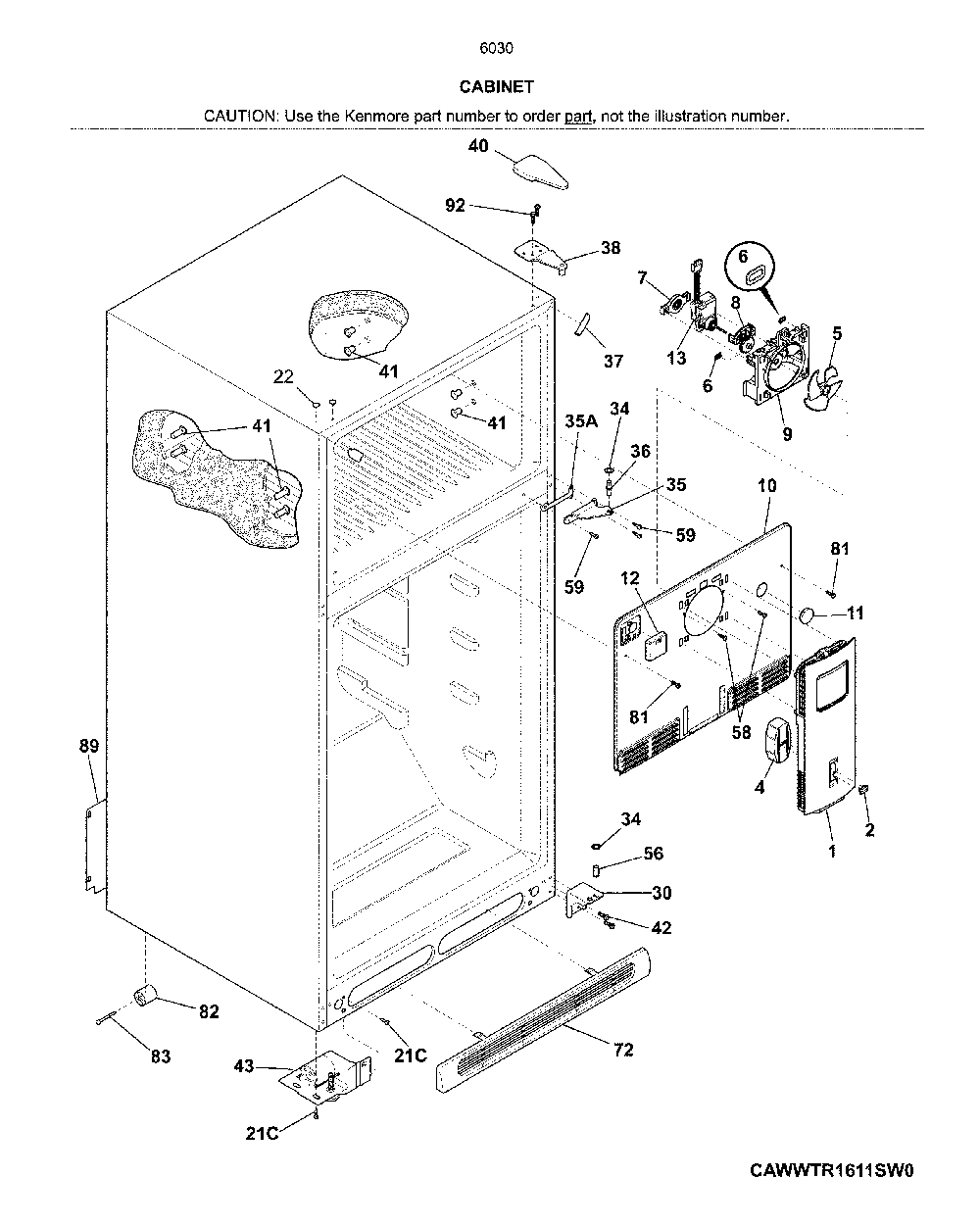 Cabinet Diagram and Parts List for 25360302613  Kenmore Refrigerator