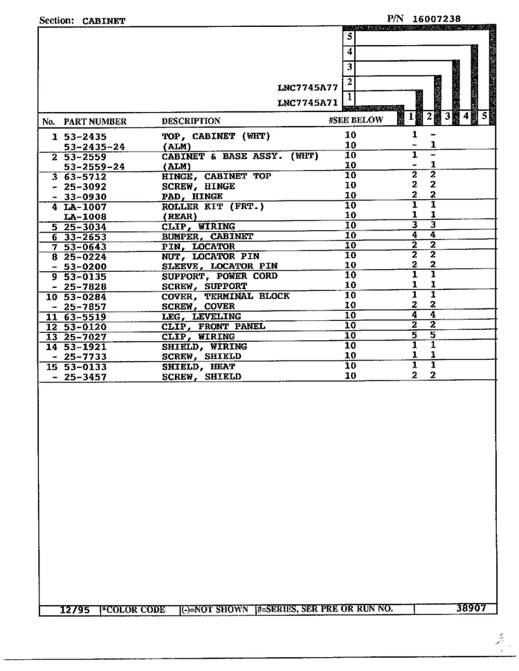 Cabinet Page 2 Diagram and Parts List for 7745  Norge Dryer