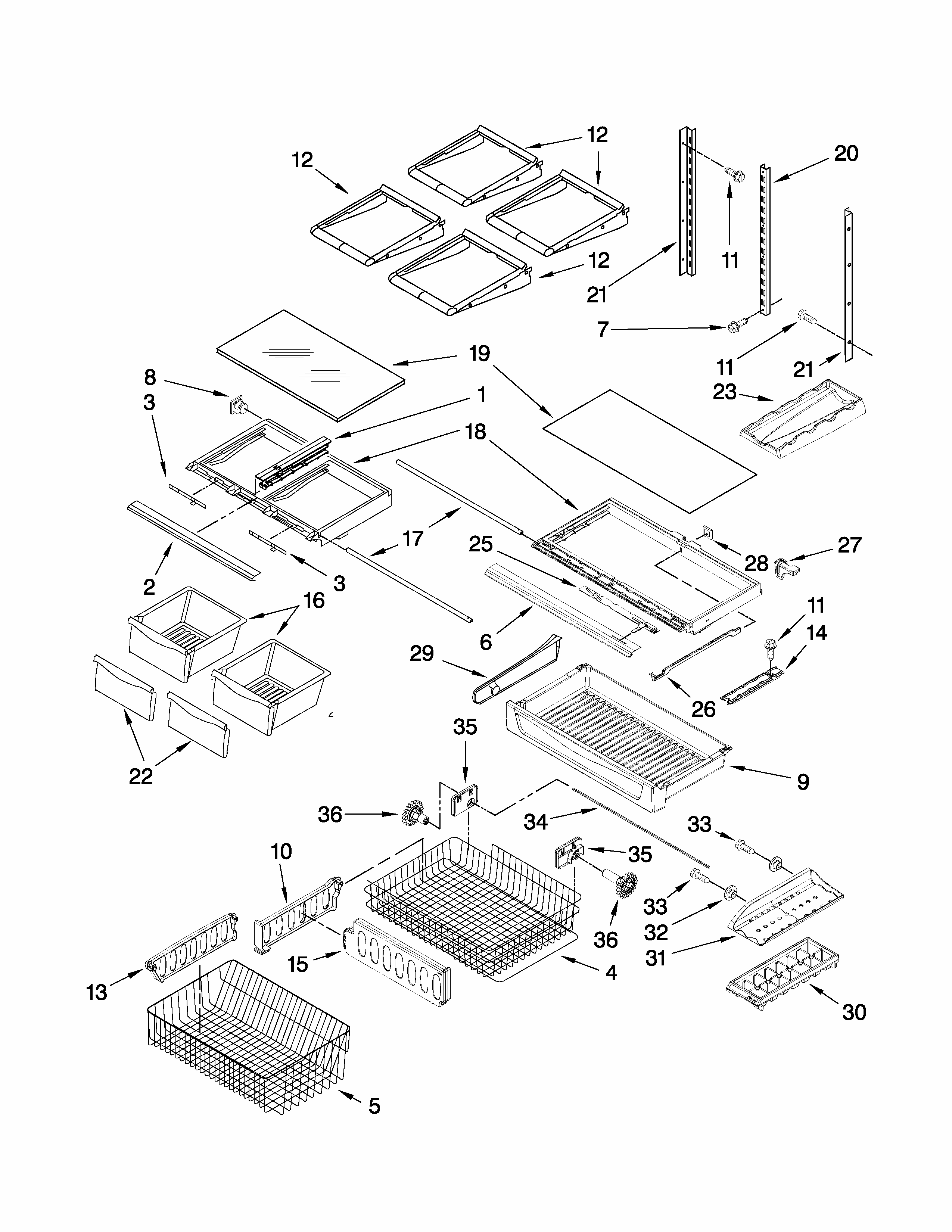 Shelf Parts Diagram and Parts List for GB2526LEKS6  Amana Refrigerator