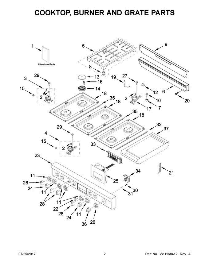 02 - Cooktop, Burner And Grate Parts Diagram and Parts List for JLRP548WP01  Jenn-Air Range