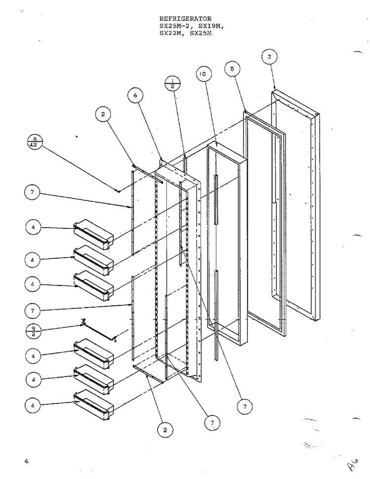 Freezer Door Diagram and Parts List for SX22M  Amana Refrigerator