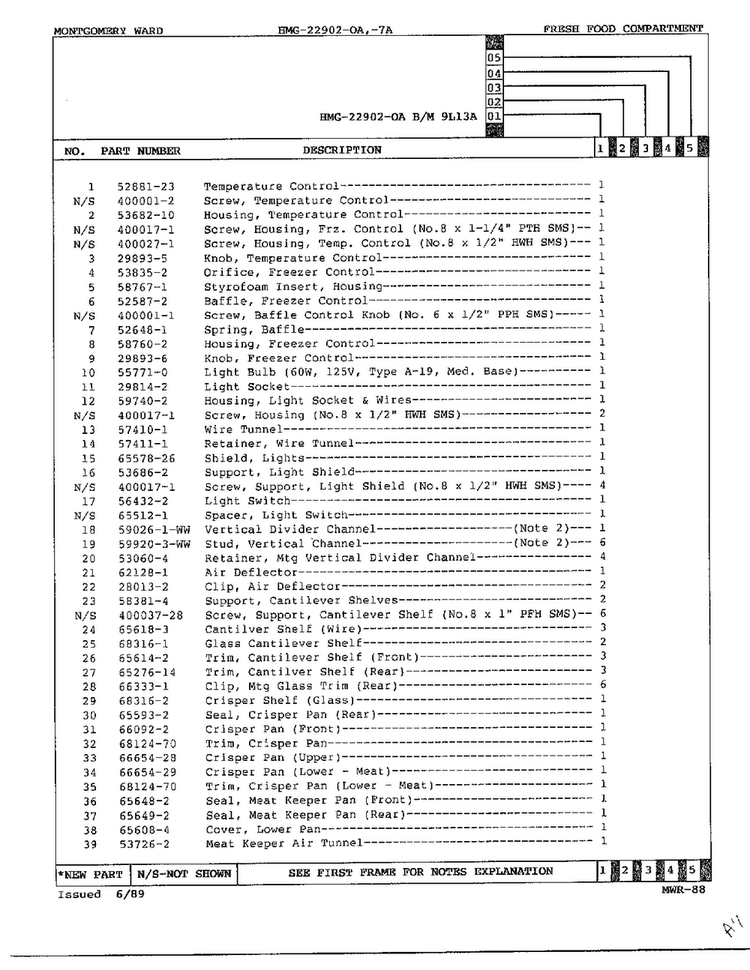 Fresh Food Compartment Page 2 Diagram and Parts List for 22902-OA  Admiral Refrigerator