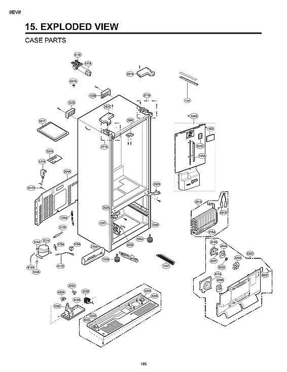 Case Parts Diagram and Parts List for 79574145910  Kenmore Refrigerator