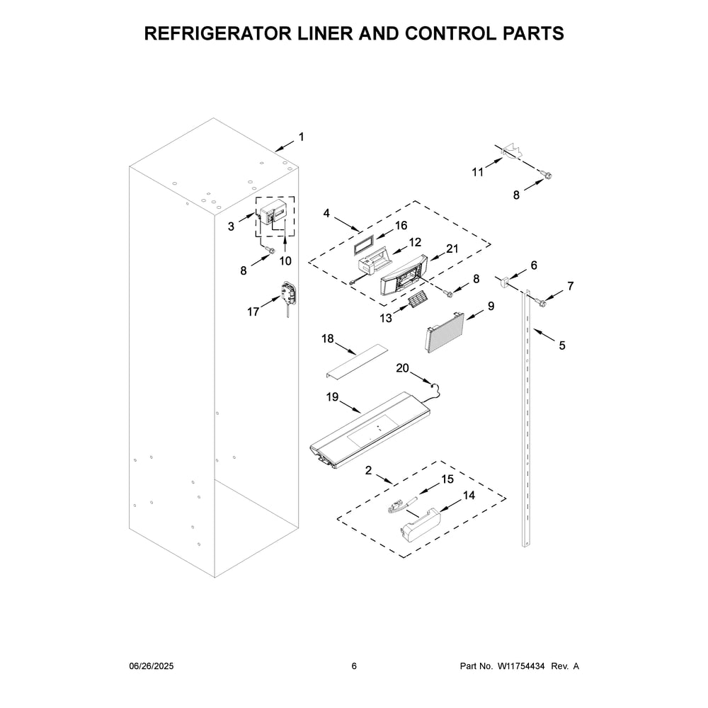 Refrigerator Liner And Control Parts Diagram and Parts List for JBSFS48NMX01  Jenn-Air Refrigerator