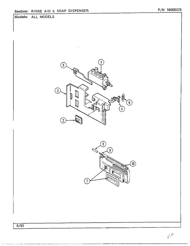 Rinse Aid & Soap Dispenser Diagram and Parts List for DWU7300A  Maytag Dishwasher