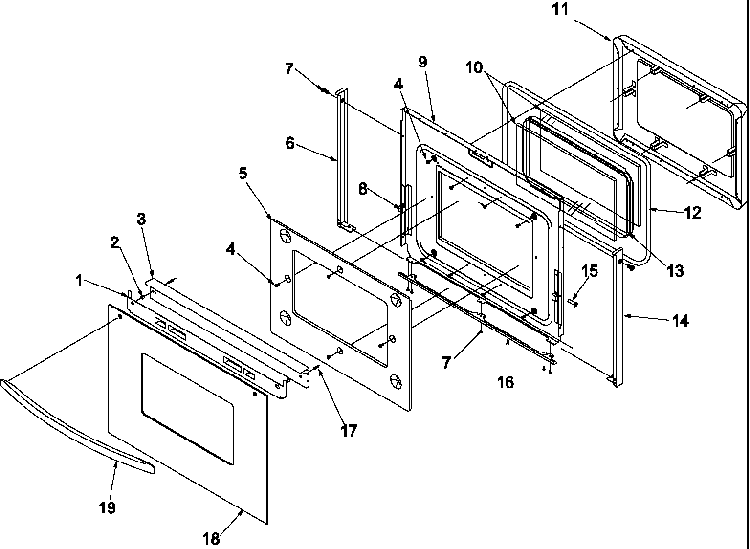 Oven Door Diagram and Parts List for ARTSC8650E-P1130660NE  Amana Range