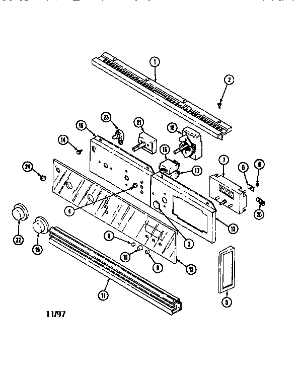 Control Panel-lower Diagram and Parts List for WM2750B M167B Jenn-Air Wall Oven