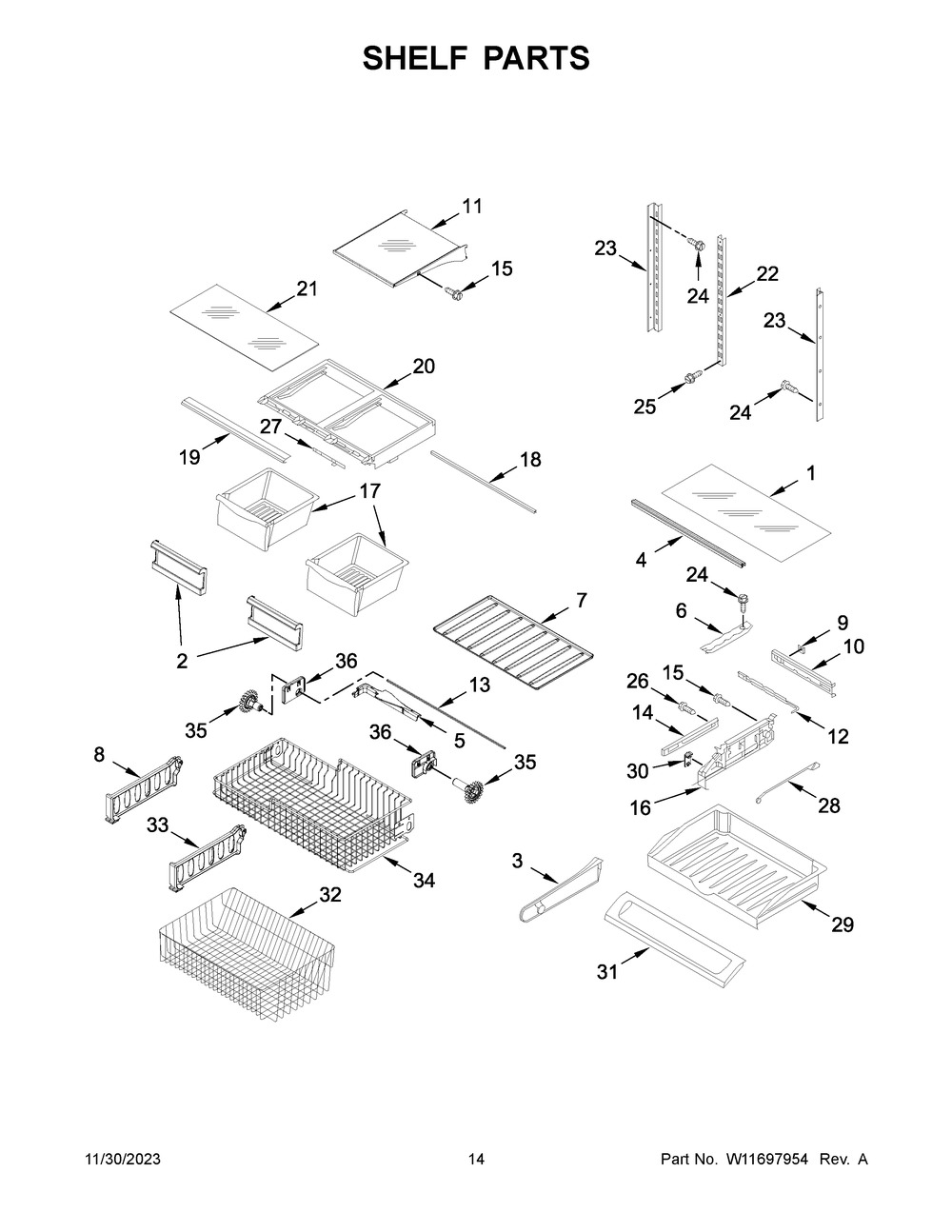 Shelf Parts Diagram and Parts List for MFC2062FEZ12  Maytag Refrigerator
