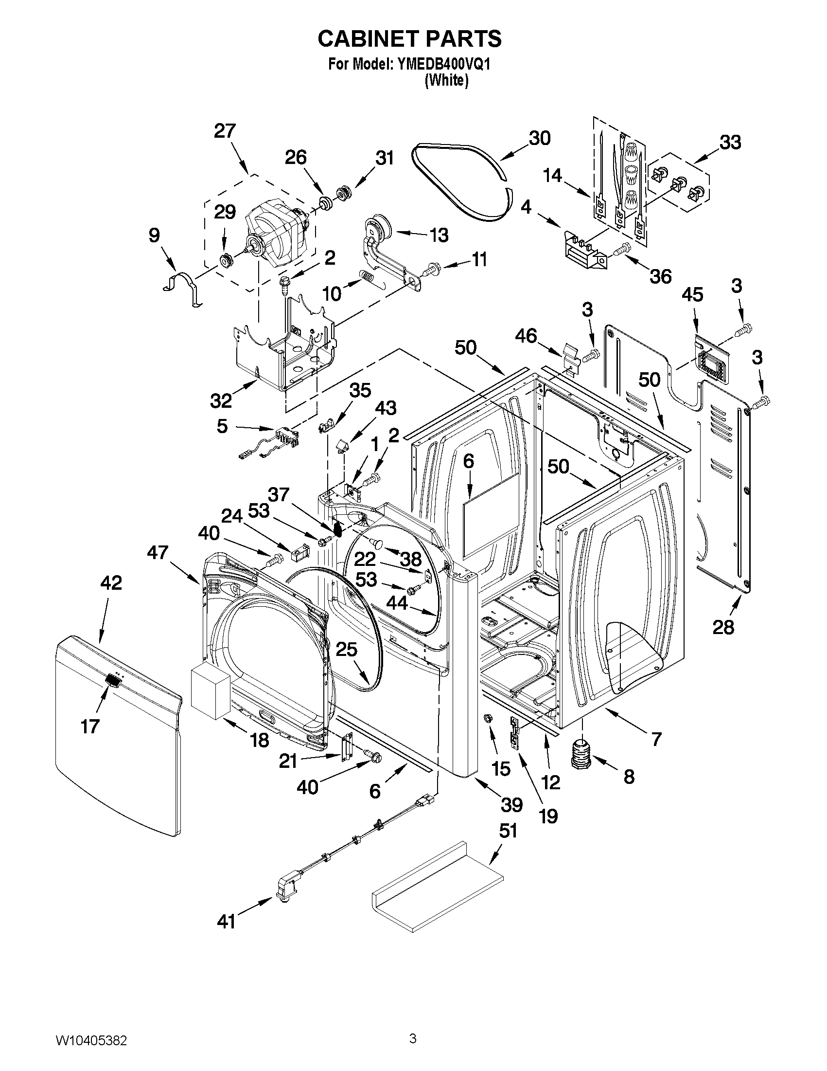 02 - CABINET PARTS Diagram and Parts List for YMEDB400VQ1  Maytag Dryer
