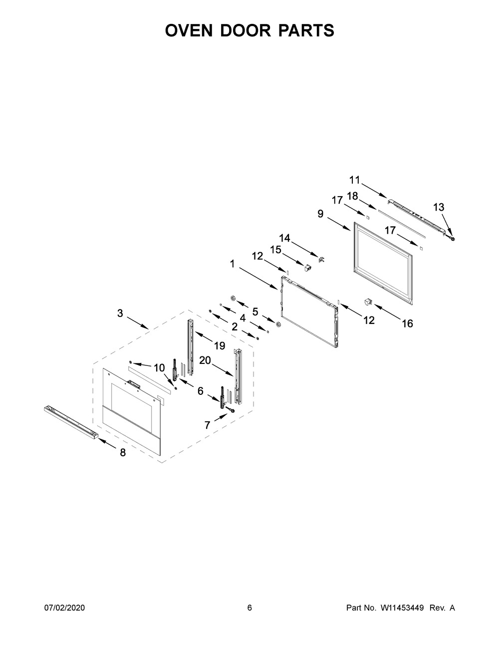 Oven Door Parts Diagram and Parts List for JMW3430IM03  Maytag Range