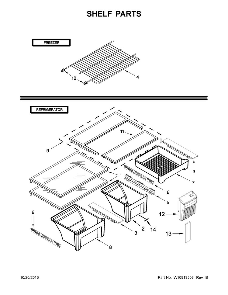 Shelf Parts Diagram and Parts List for 5VM1BXGFYA00  Maytag Refrigerator