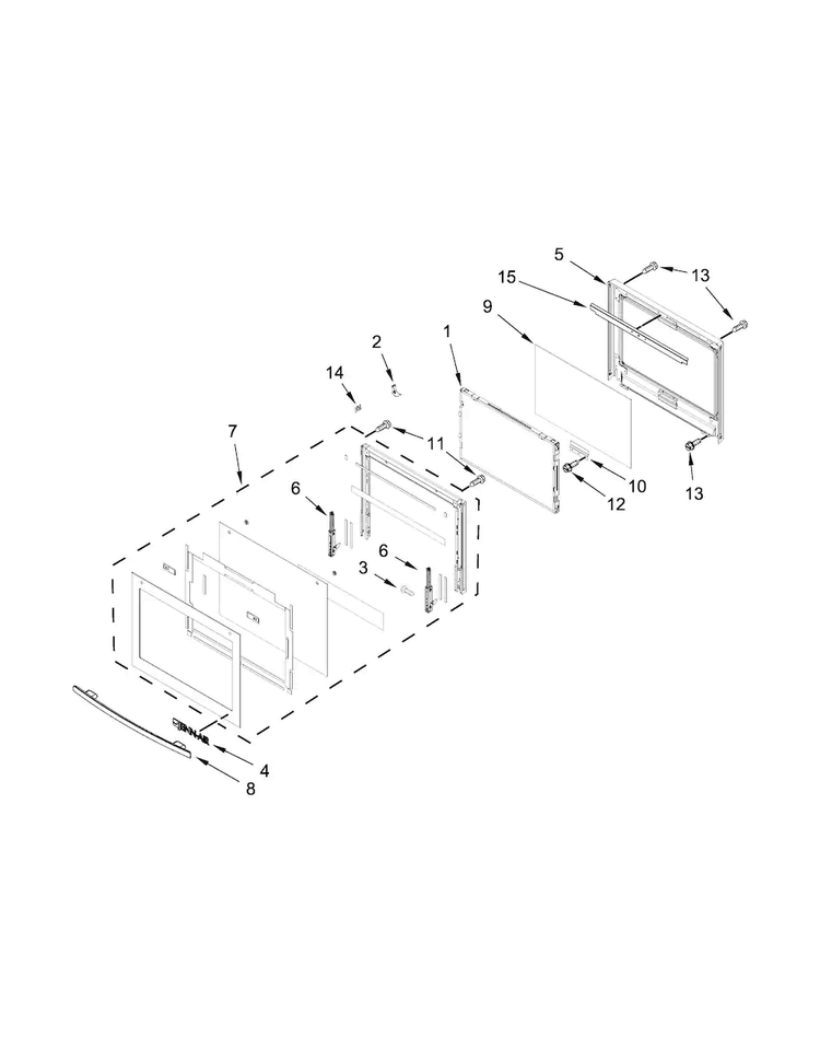 Oven Door Parts Diagram and Parts List for JJW2427DS01  Jenn-Air Wall Oven