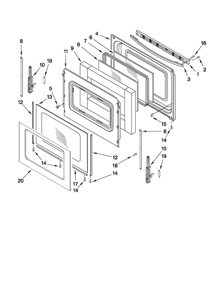 Door Parts Diagram and Parts List for MGR7775WB1  Maytag Range