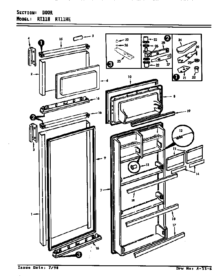 Doors Diagram and Parts List for RT11H E7T00 Magic Chef Refrigerator
