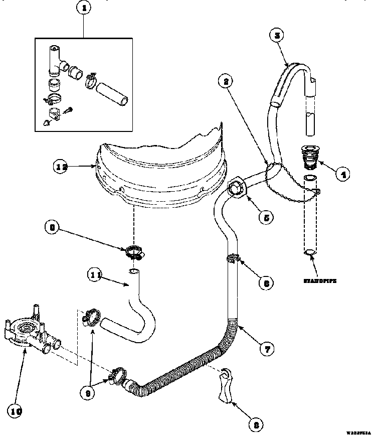 Drain Hose And Siphon Break Diagram and Parts List for CW8413W2-PCW8413W2  Crosley Washer