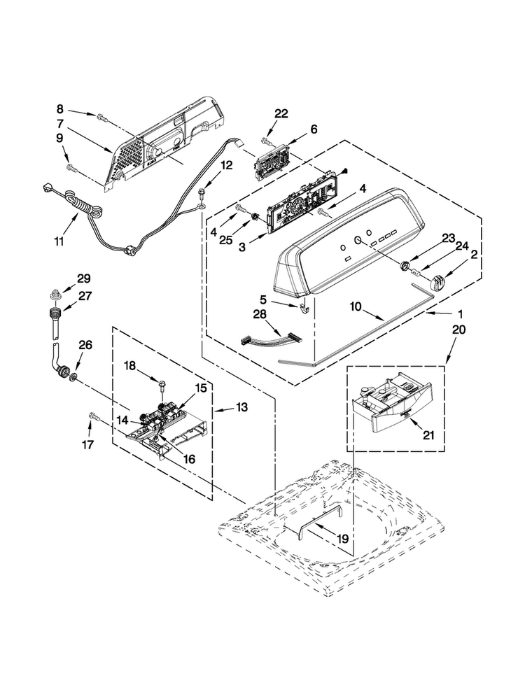 Console And Dispenser Parts Diagram and Parts List for 4GMVWX500YW0  Maytag Washer