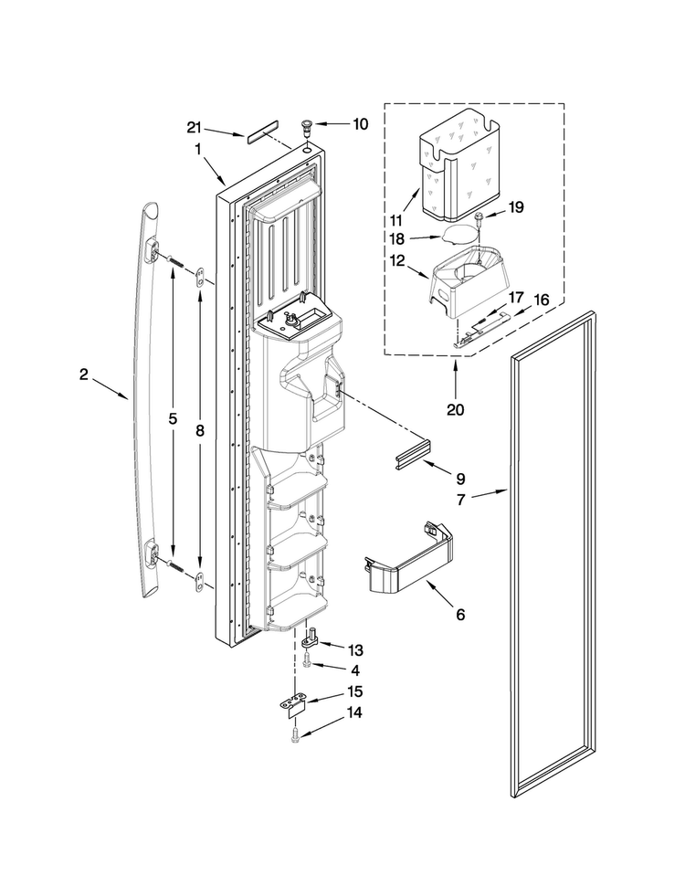 Freezer Door Parts Diagram and Parts List for JCB2587WEY00  Jenn-Air Refrigerator