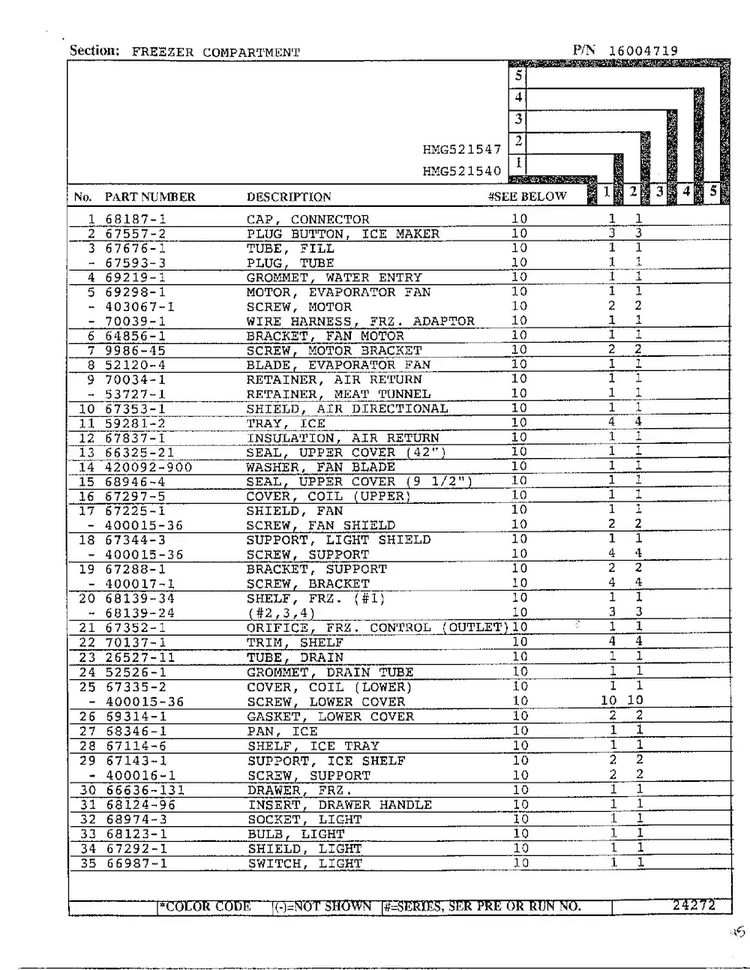 Freezer Compartment Page 2 Diagram and Parts List for 52154  Admiral Refrigerator