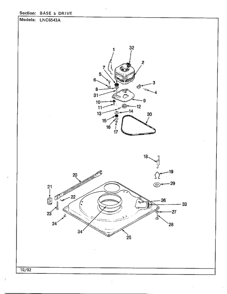 Base And Drive Diagram and Parts List for 6543A  Norge Washer
