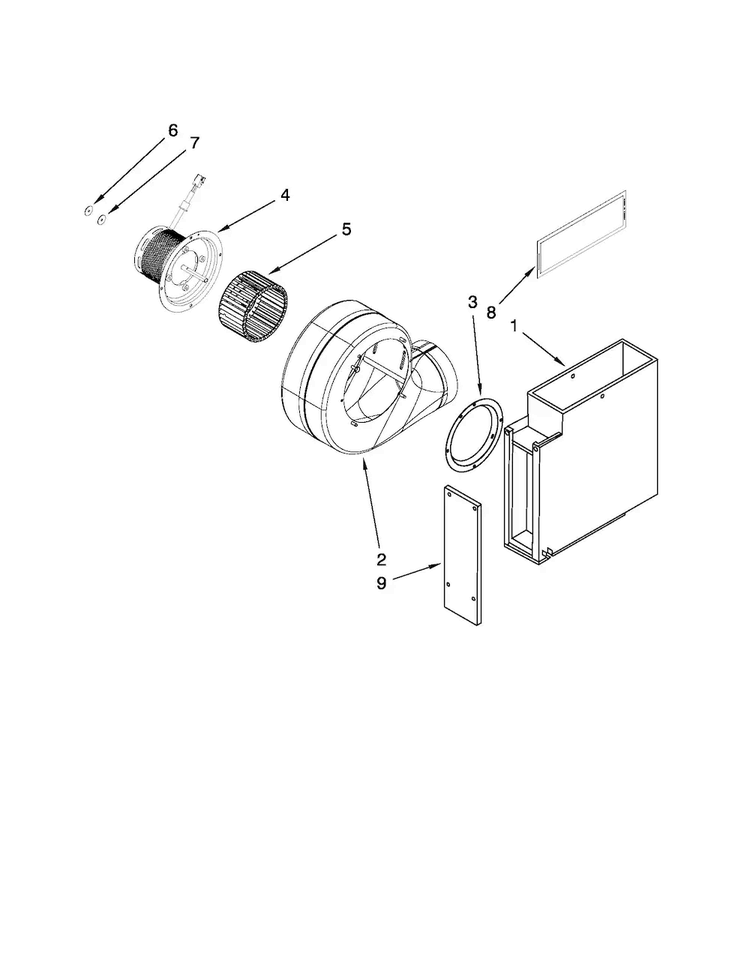Blower Unit Parts Diagram and Parts List for JGD3536WS00  Jenn-Air Cooktop