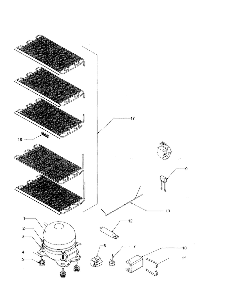 Machine Compartment Diagram and Parts List for AFU1201AW-PAFU1201A  Amana Freezer