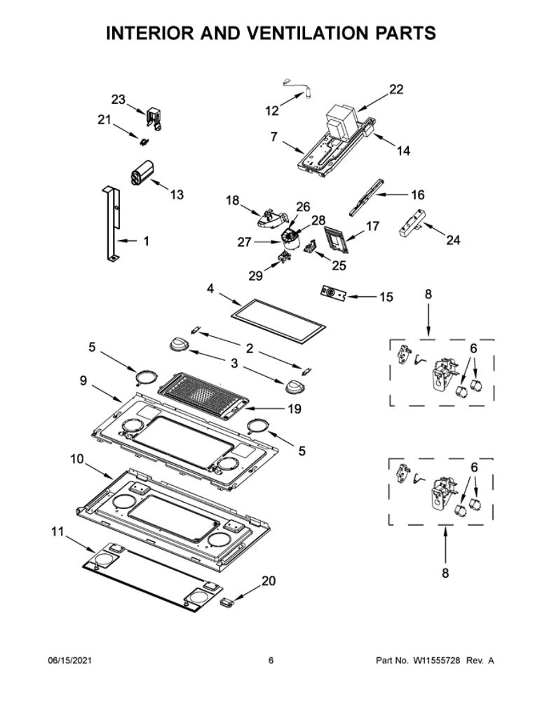 Interior And Ventilation Parts Diagram and Parts List for JMV8208CS07  Maytag Microwave