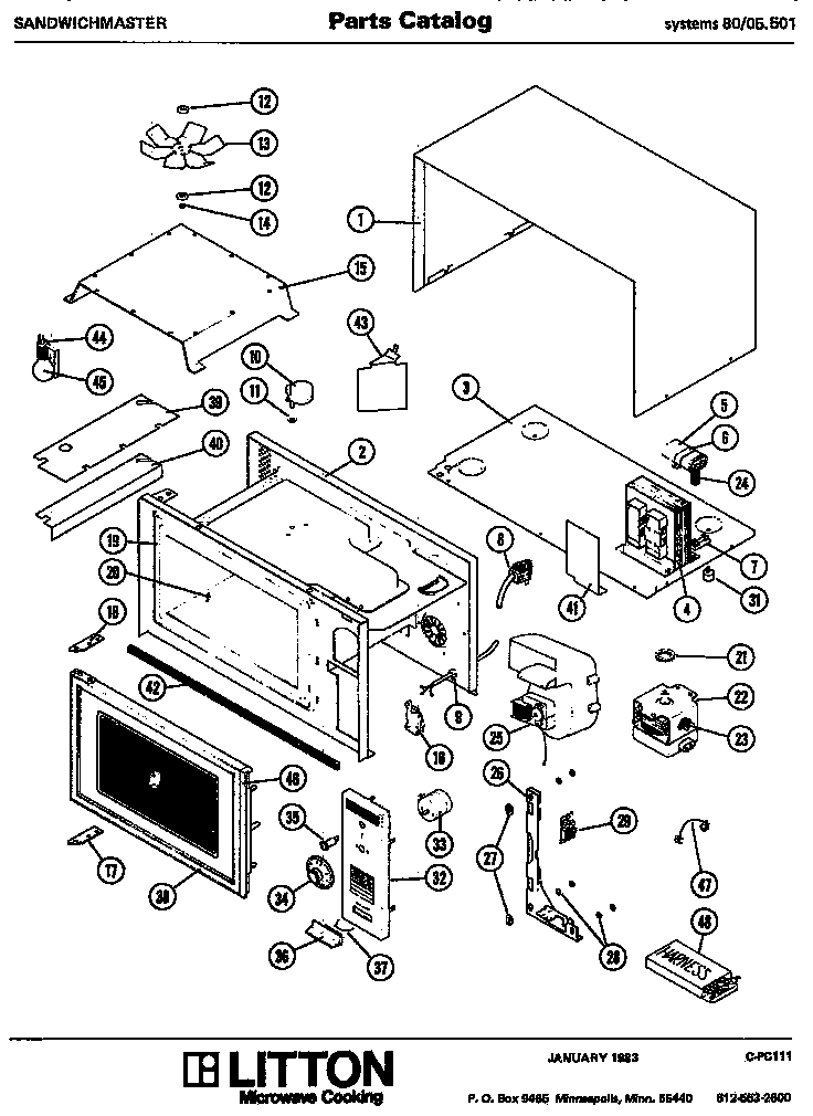 Section 1 Diagram and Parts List for 80 05501 Amana Microwave