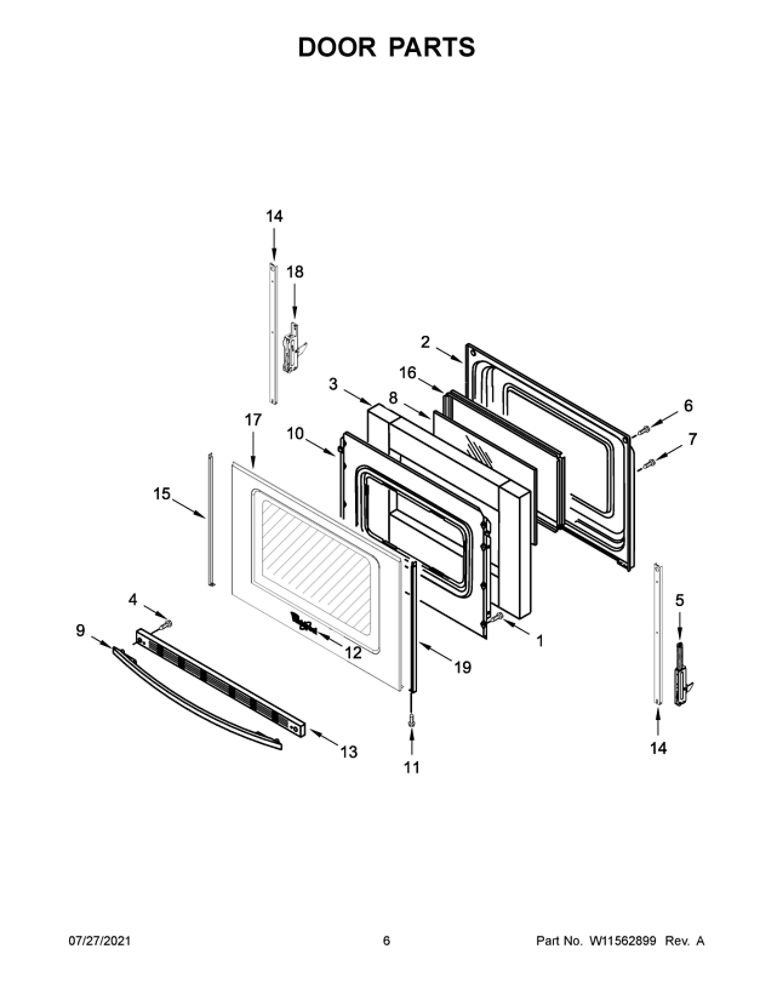 Door Parts Diagram and Parts List for YAES6603SFS3  Amana Range