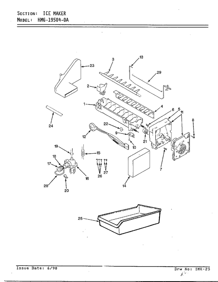 Ice Maker Diagram and Parts List for 19504-0A  Admiral Refrigerator