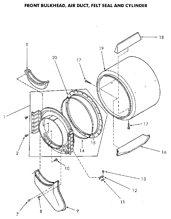 Front Bulkhead Diagram and Parts List for NE4813L43738  Speed Queen Dryer