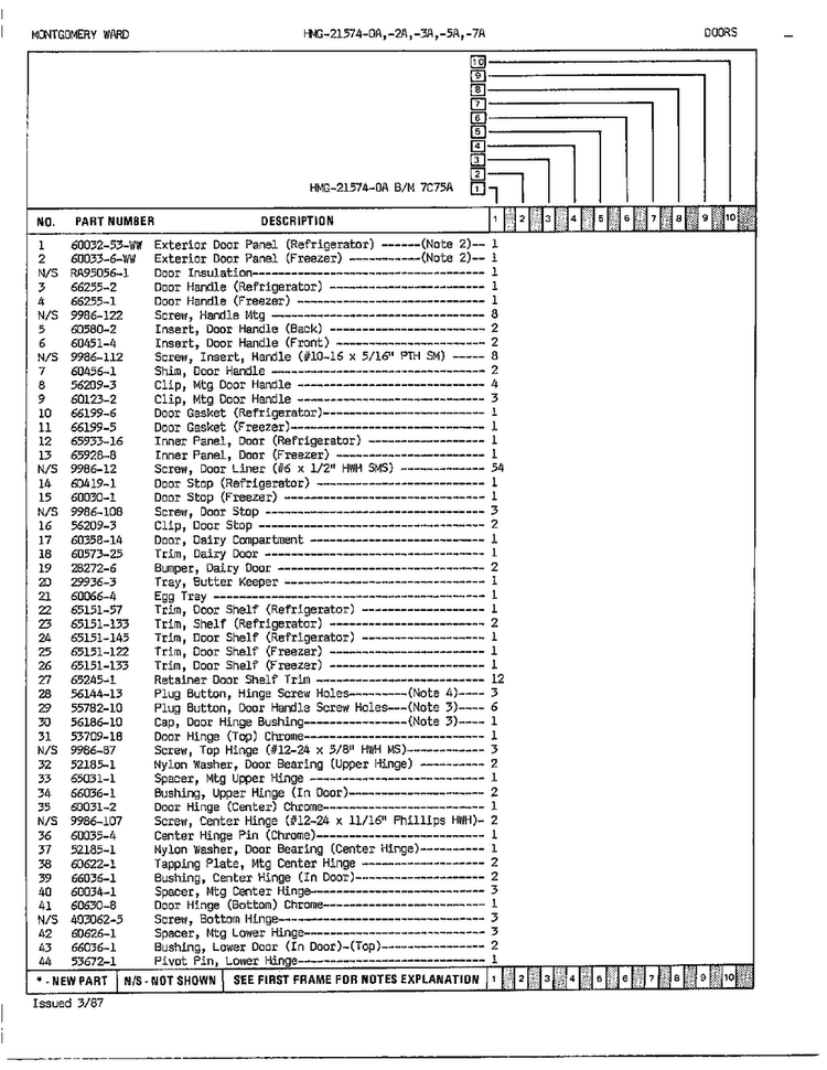 Doors Page 2 Diagram and Parts List for 21574A  Admiral Refrigerator