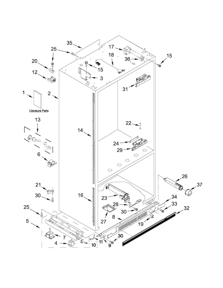 Cabinet Parts Diagram and Parts List for JF42NXFXDE00  Jenn-Air Refrigerator