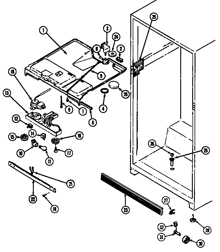 Fresh Food Compartment Diagram and Parts List for NT173MW DC24C Norge Refrigerator