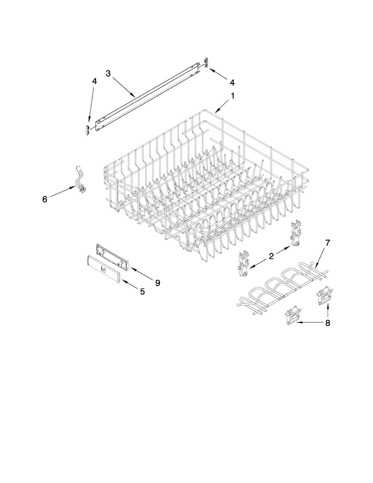 Upper Rack And Track Parts Diagram and Parts List for JDB3200AWS4  Jenn-Air Dishwasher