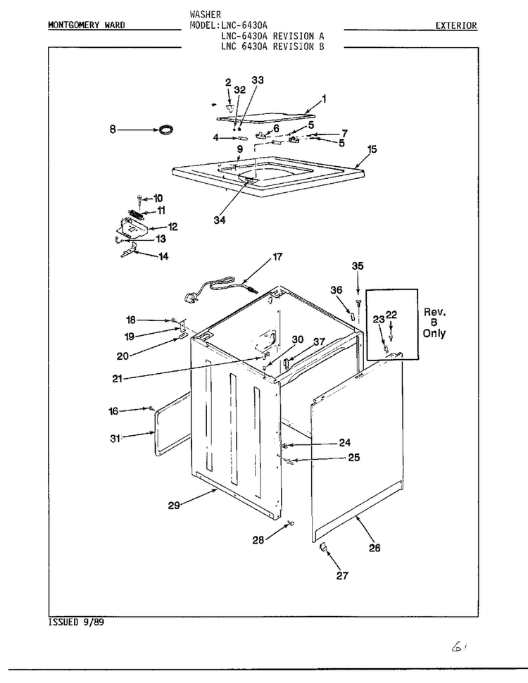Exterior Diagram and Parts List for 6430 LOT A REV B Norge Washer