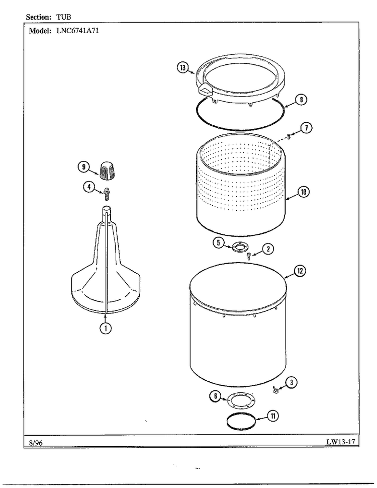 Tub Diagram and Parts List for 6741A71  Norge Washer