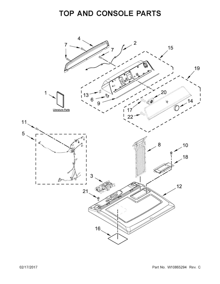 Top And Console Parts Diagram and Parts List for MEDB755DW2  Maytag Dryer
