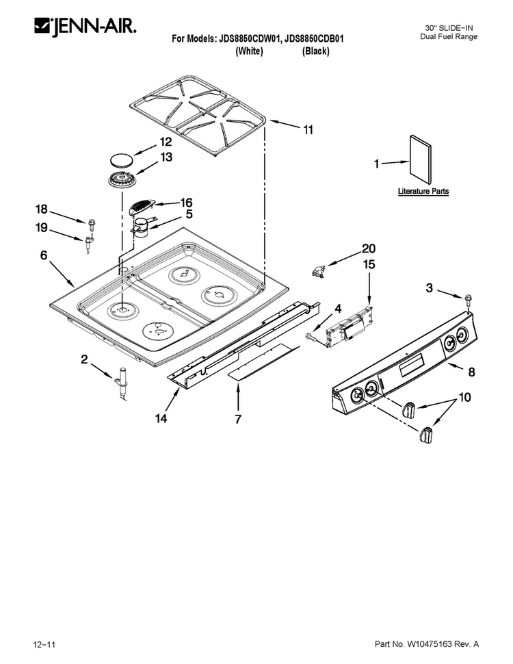 Cooktop Parts Diagram and Parts List for JDS8850CDB01  Jenn-Air Range