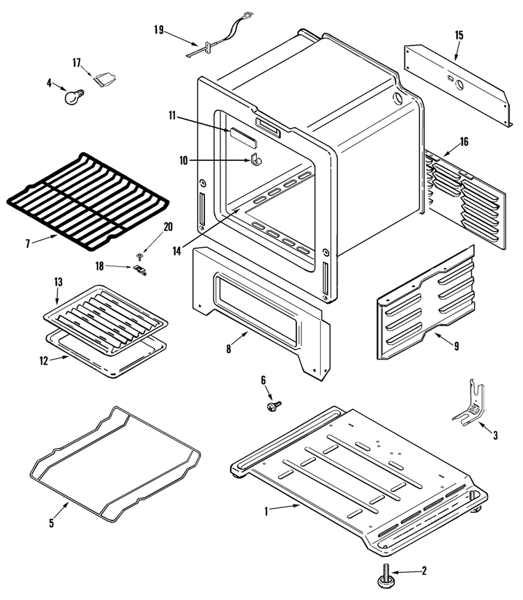 Oven/base Diagram and Parts List for MGRH451BDW  Maytag Range