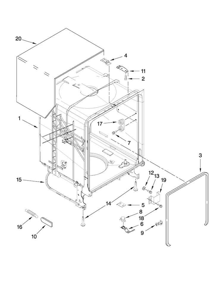 Tub And Frame Parts Diagram and Parts List for MDBH969AWB5  Maytag Dishwasher